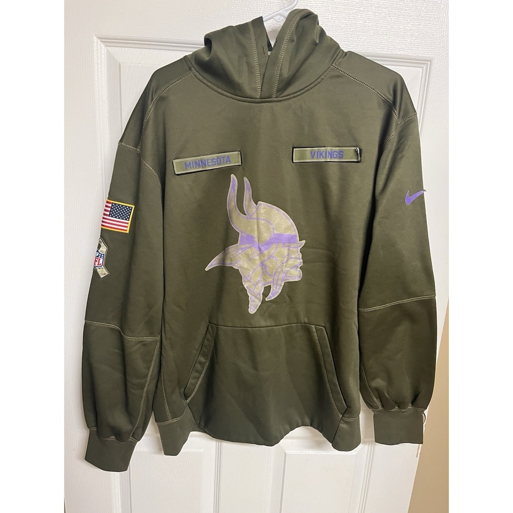 Nike NFL Minnesota Vikings Salute To Service Hoodie Mens L Olive Pullover